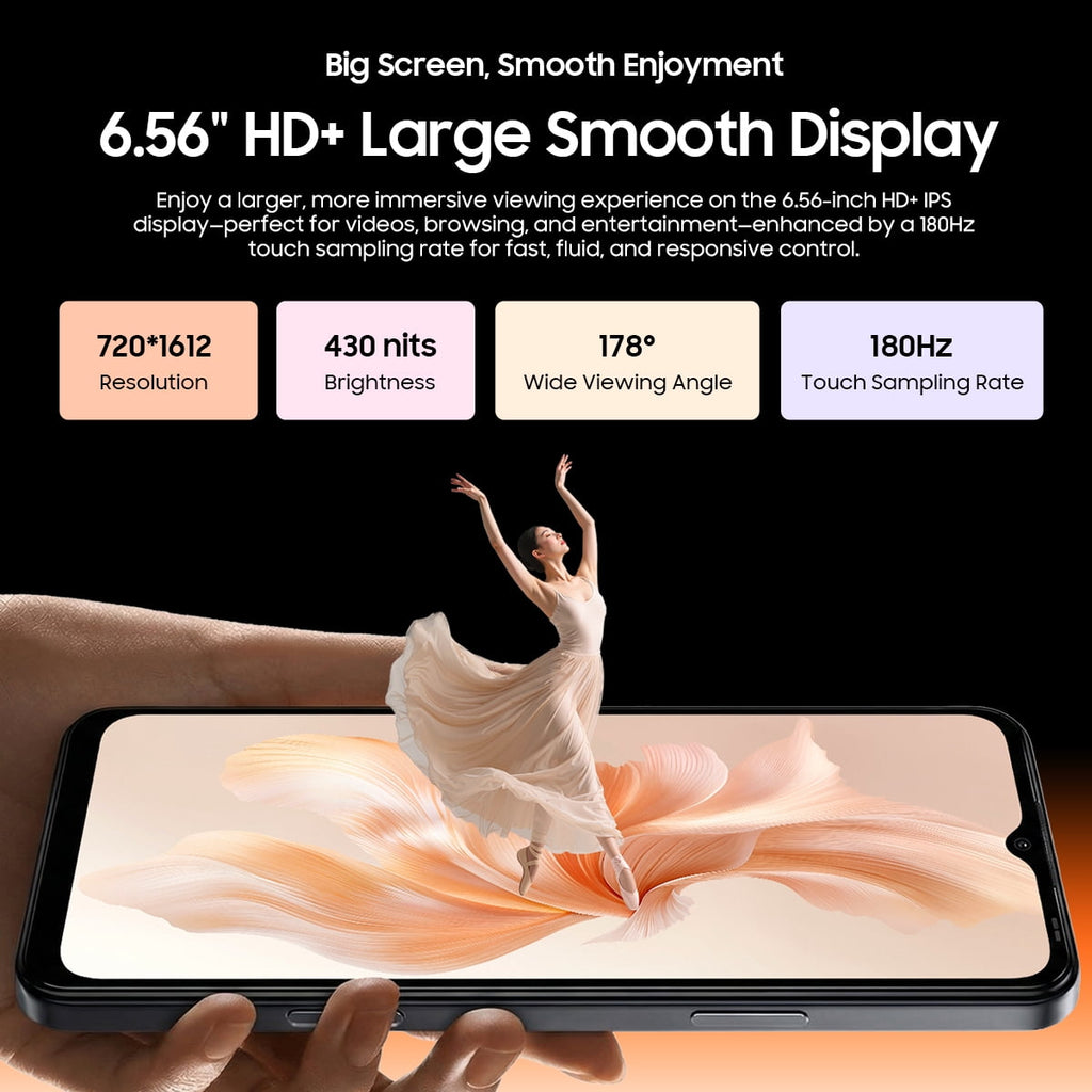 OSCAL FLAT 3C Unlocked Cell Phone,Android 16 Phone with 6.56" HD+ Display,5000mAh Battery,16(4+12)+64GB/1TB Expandable,32MP Rear Camera,IP54,DokeOS 5.0,Black